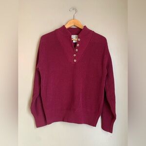 Vtg LL Bean Medium Sweater Maroon Knit Long Sleeve Henley Maine USA New England